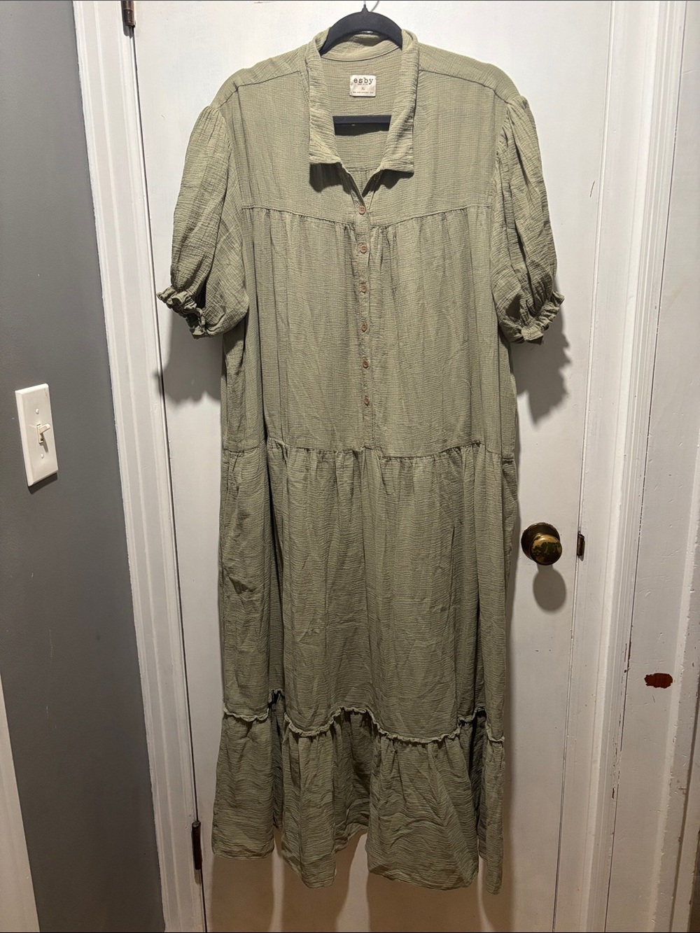 ESBY Pippa midi tiered collared dress size XL cotton green